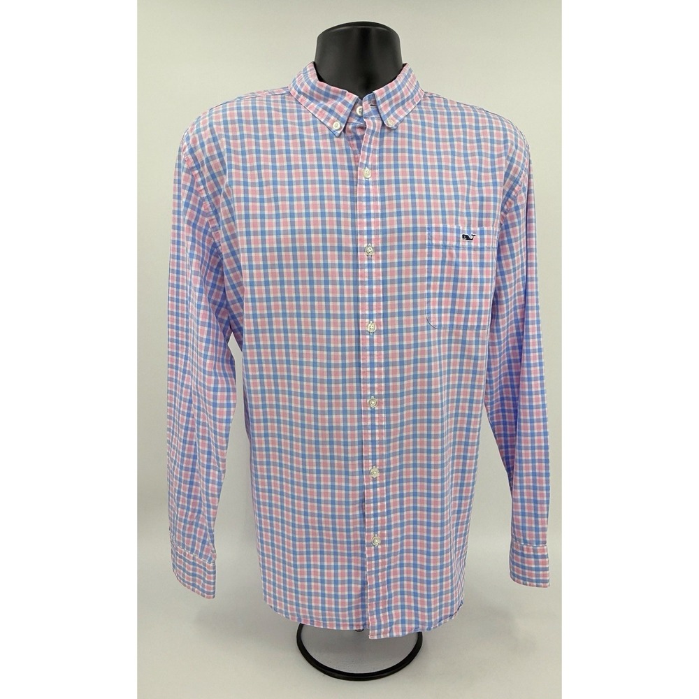 Vineyard Vines "Slim Fit Murray Shirt" Plaid Blue & Pink L/S Cotton Men's XL